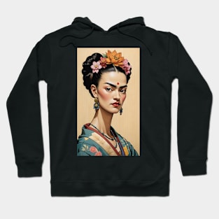 Frida's Eastern Blossom: Eastern-Inspired Portrait Hoodie